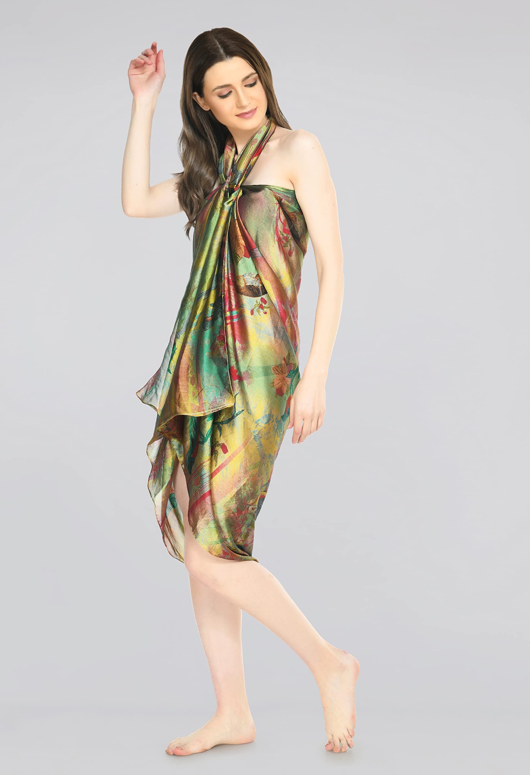 MIRCHI FASHION Polyester Chiffon Forest Printed Summer Beachwear Coverup Wrap Sarongs for Women (S728-Green,Yellow, Multi-1.75 Meters) - Image 3 thumbnail