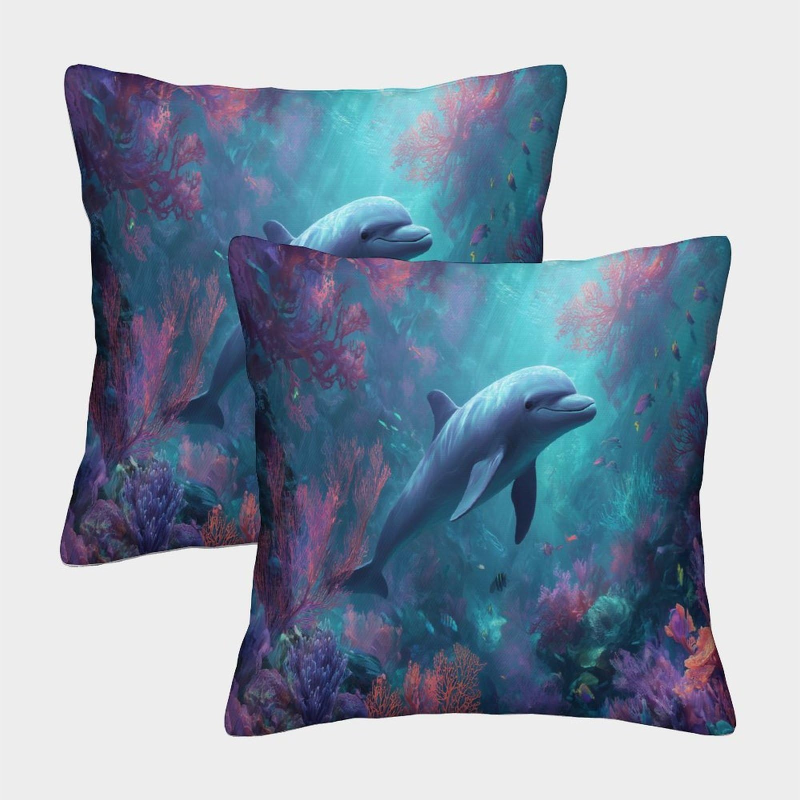 kaiyun 2 Pack Dolphins,Exotic Corals And Fish Personalised Cushion Cover Home Sofa Decoration 45x45cm Pillow Covers