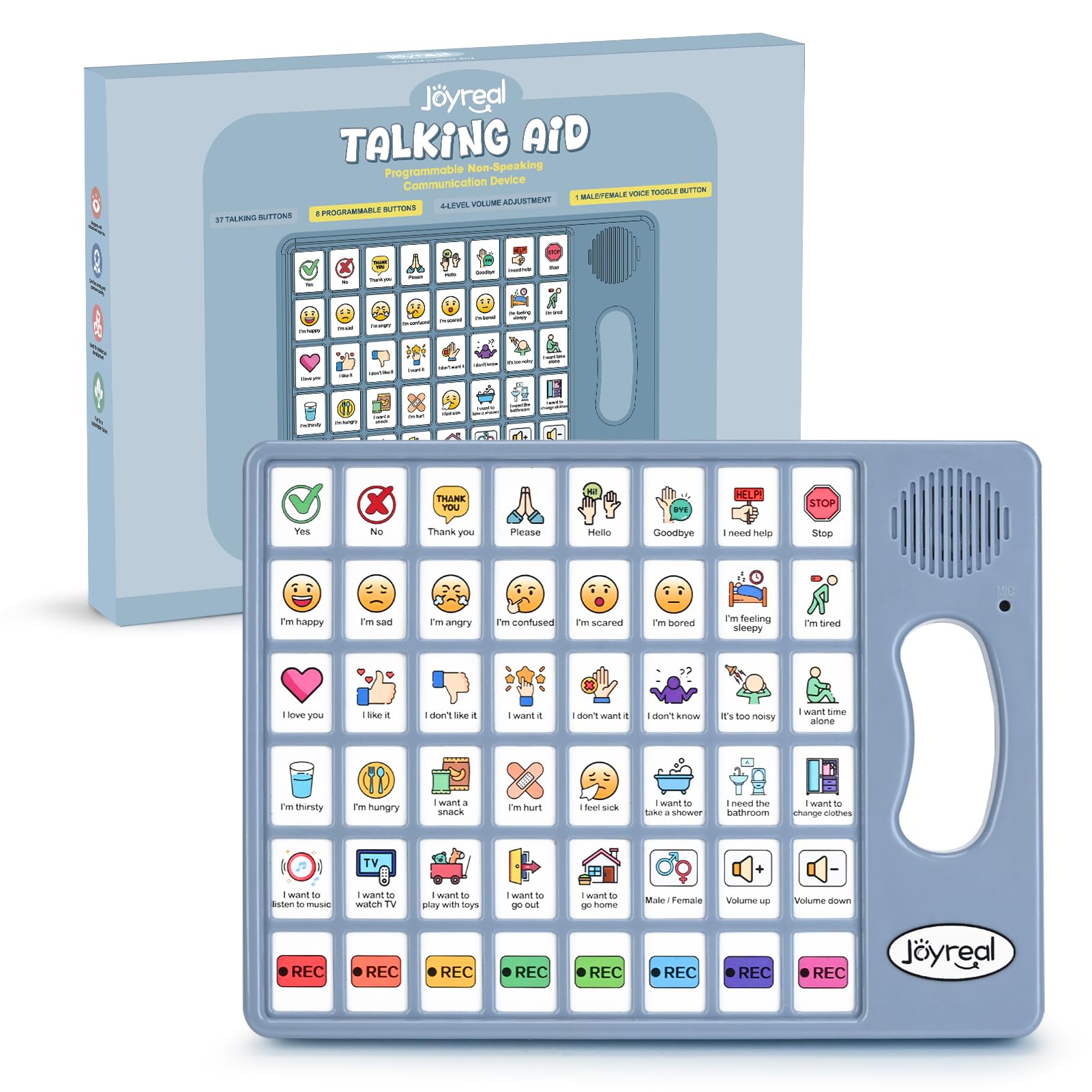 Photo 1 of Joyreal AAC Device for Autism, Non Verbal Communication Tools for Speech Therapy & Stroke Rehab. Communication Tablet, Autism Talking Aids with 8 Programmable Buttons & Adjustable Volume (Gray-Blue)