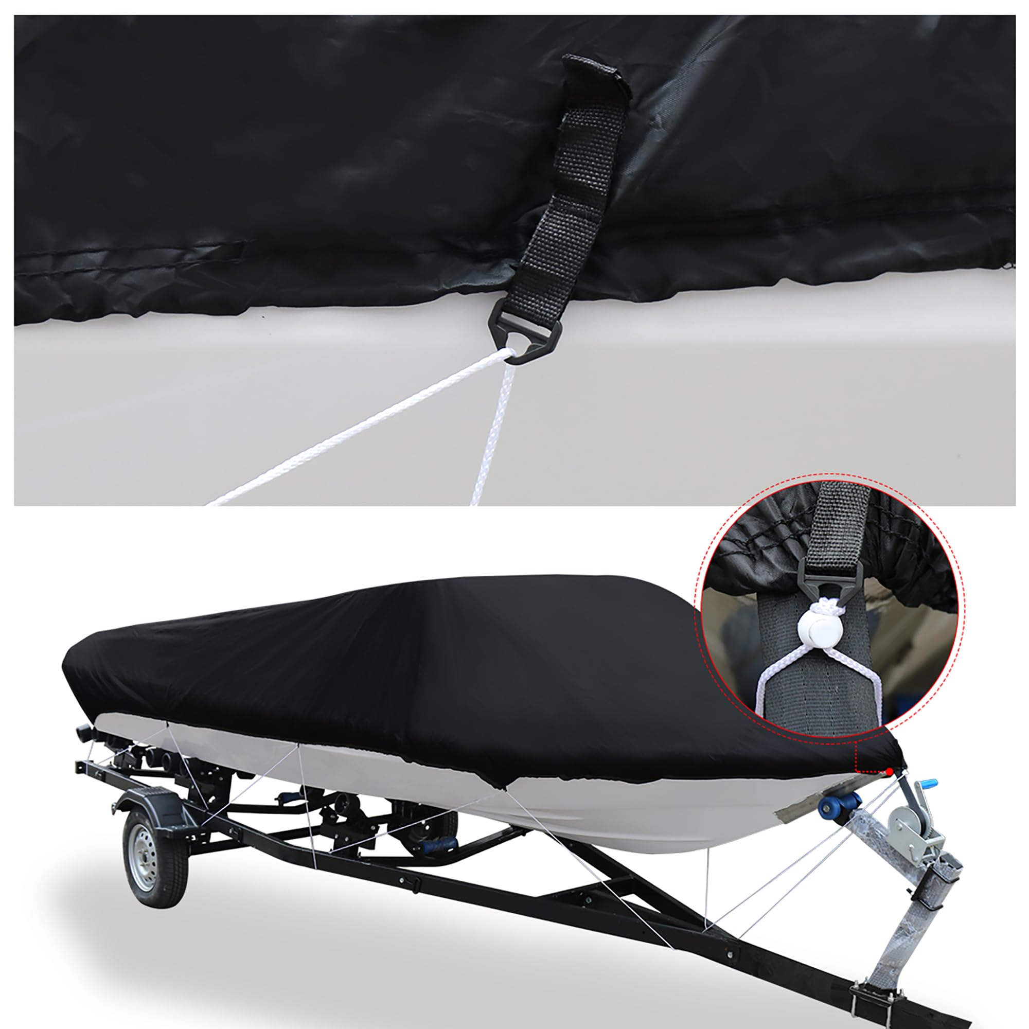 Sourcingmap, copertura per barca rimorchiabile 210D da 6,1 a 6,7 m, a forma di V, per pesca e sci | Impermeabile Pesca Sci Bass Speedboat