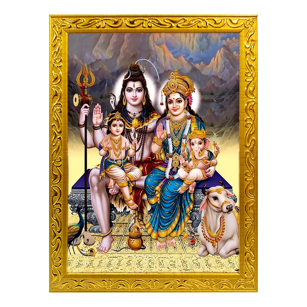 Frame Cart Lord Shiv Parivar Photo Frame for Home and Office Decor | Divine Hindu Deity Wall Art for Living Room, Bedroom and Office Wall (Design 1, 5x7 Inches)-image-45