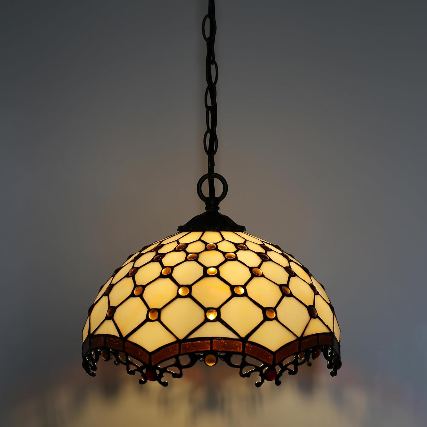 Tiffany Pendant Light Plug-in Stained Glass Hanging Lamp 12”x12”x181” Phoenix Tail Swag Light Decorative Vintage Lighting for Dining Room Living Room Kitchen Hallway Bedroom
