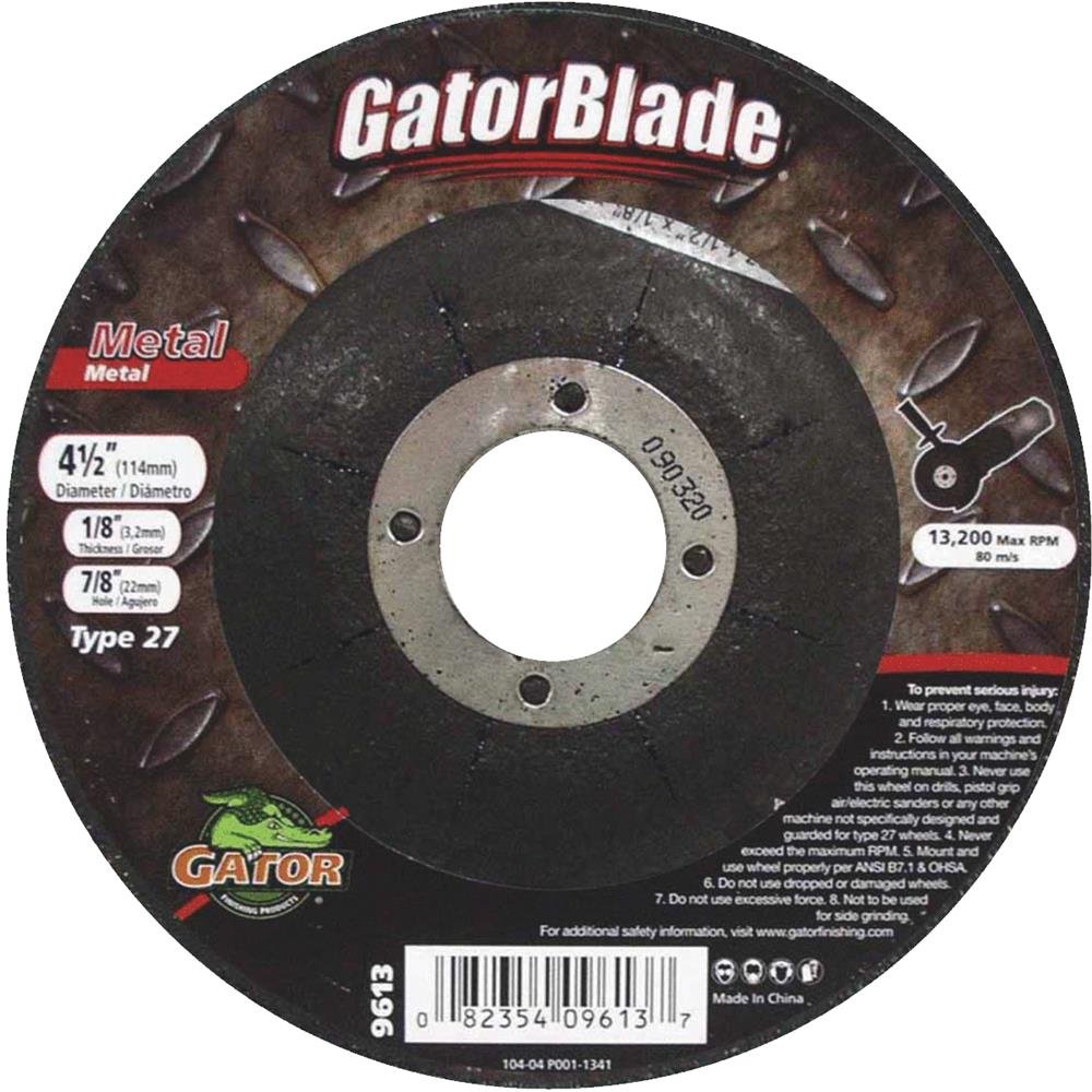 Gator 4-1/2 in. Dia. x 1/8 in. Thick x 7/8 in. Aluminum Oxide Metal Grinding Wheel 13200 RPM 1 pc.