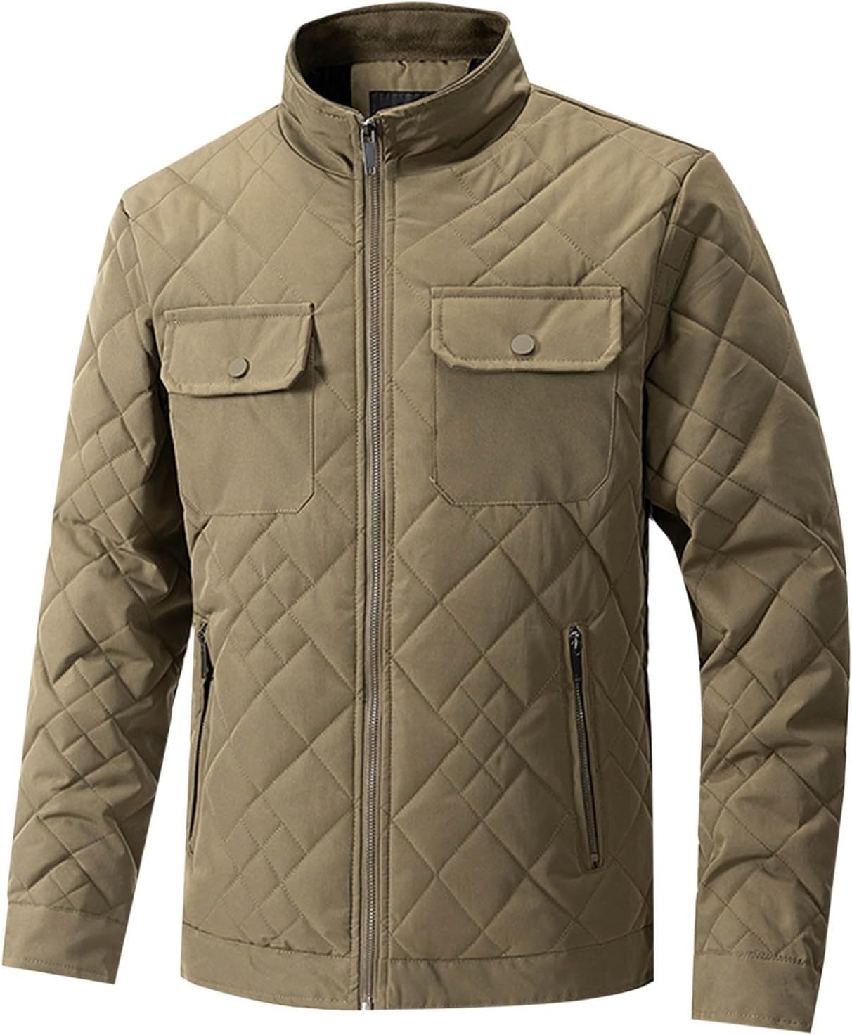 2025 Men's Quilted Shirt Jackets Casual Long Sleeve Snap Diamond Quilted Puffer Shirt Jacket With Pockets Trendy