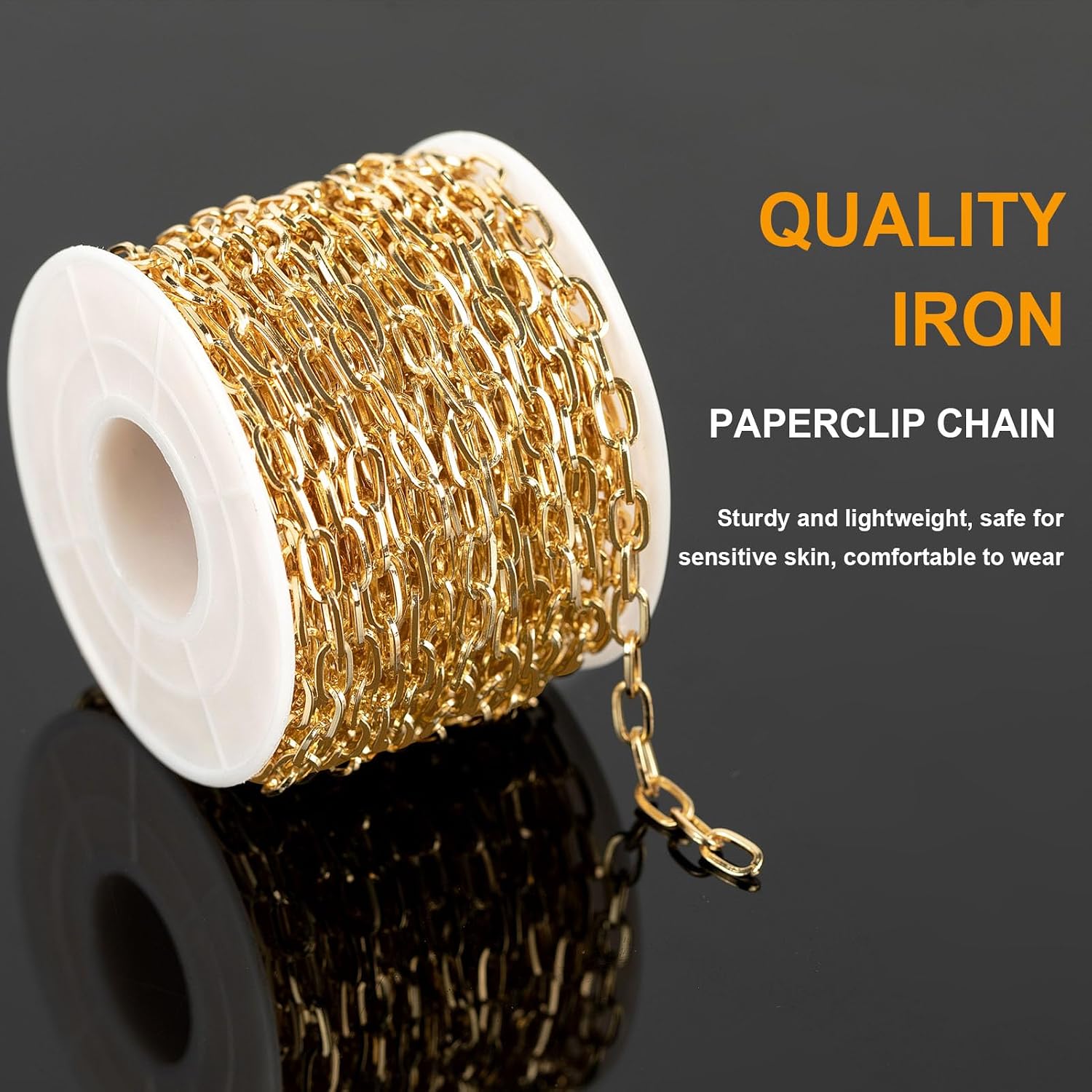 32.8 Feet Thin Paperclip Chains Width 4MM Craft Chain for Necklace Bracelet Earring Making Gold Plated Iron Chain Bulk with Lobster Clasps and Jump Rings Jewelry Making Supplies
