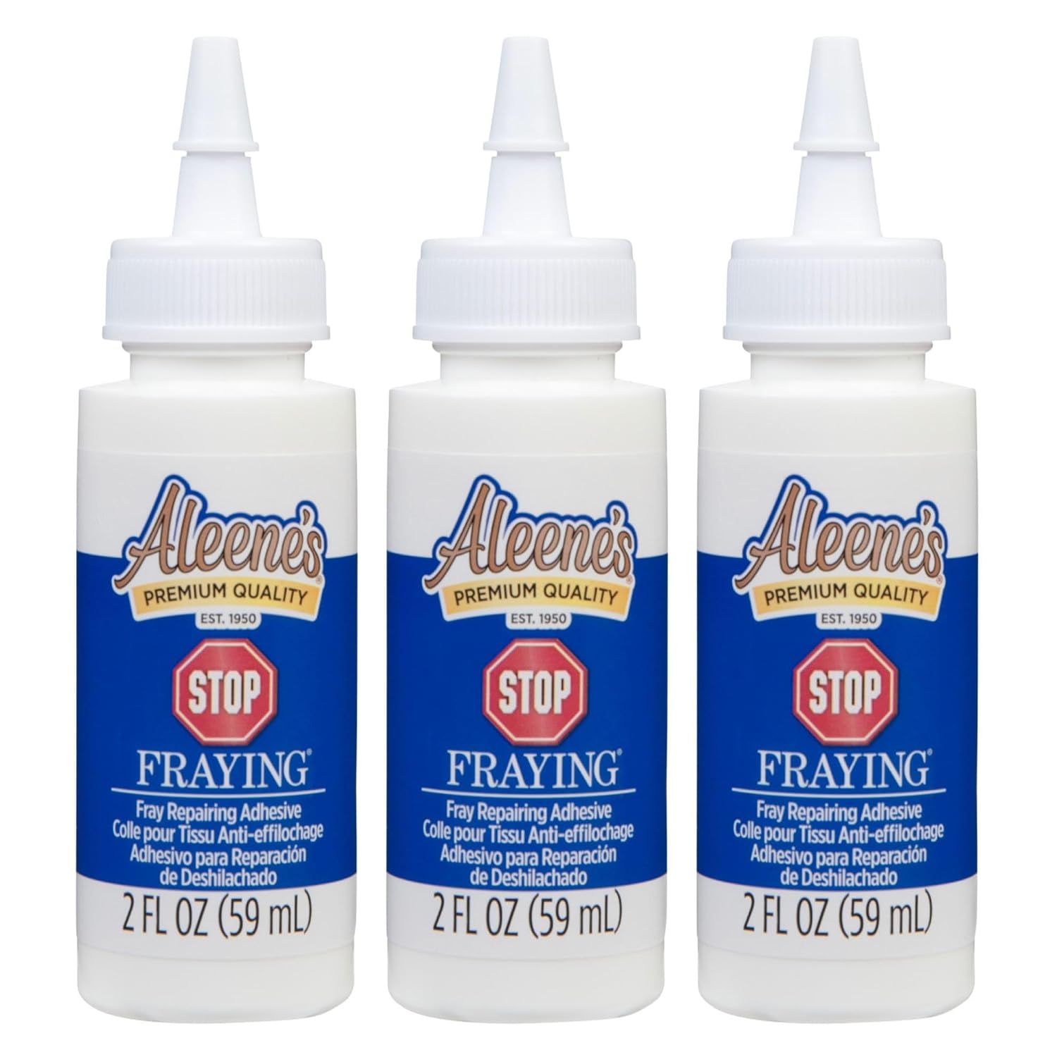 Aleene's Stop Fraying Permanent Fabric Glue, Fabric Adhesive for Hems, Seams, Trims & Fabric Repairs, Machine Washable, 2 fl. oz. 3-Pack