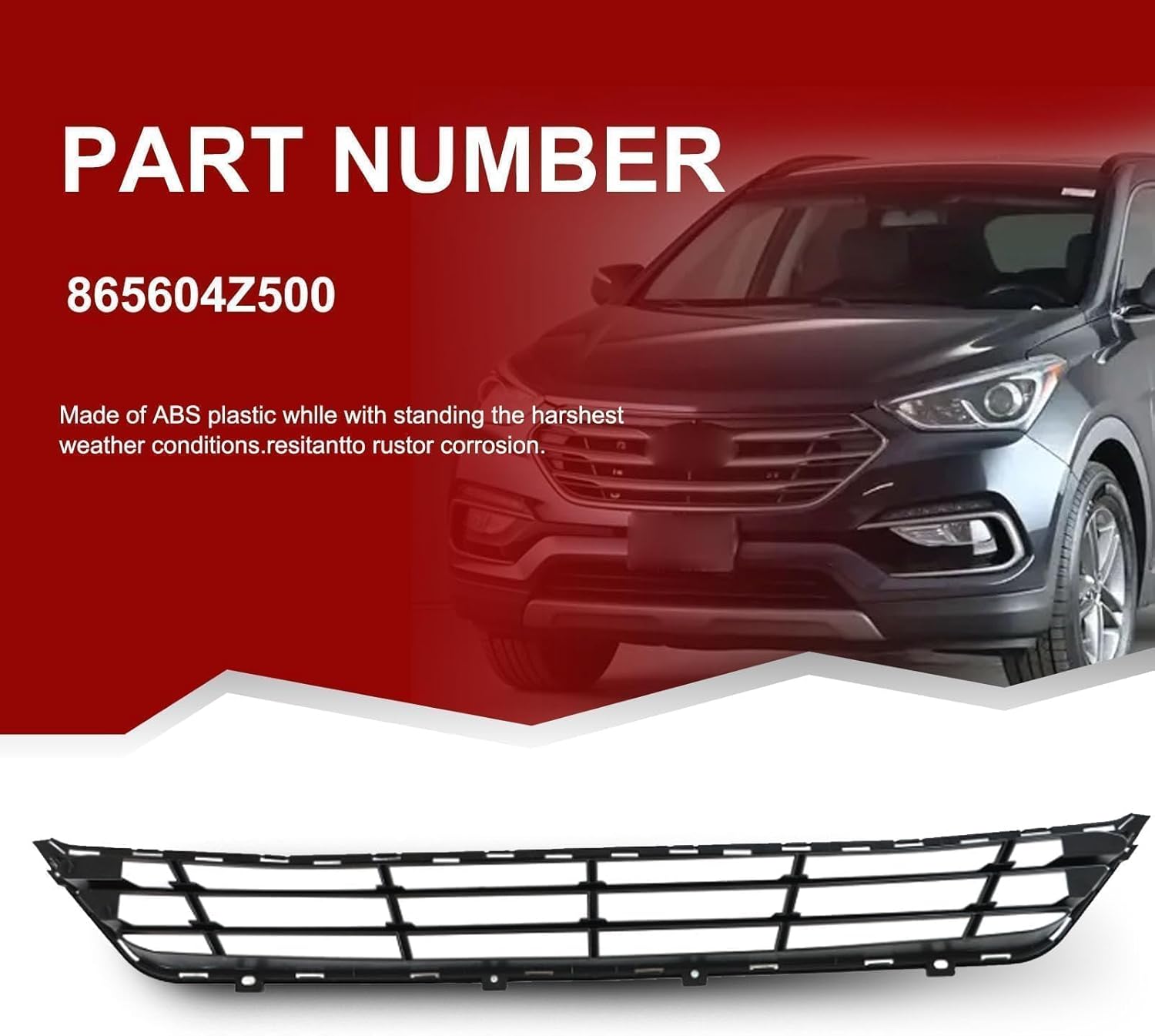 SecosAutoparts Lower Bumper Grille Front Compatible with Hyundai Santa Fe Sport 2017 2018 Replace# 865604Z500