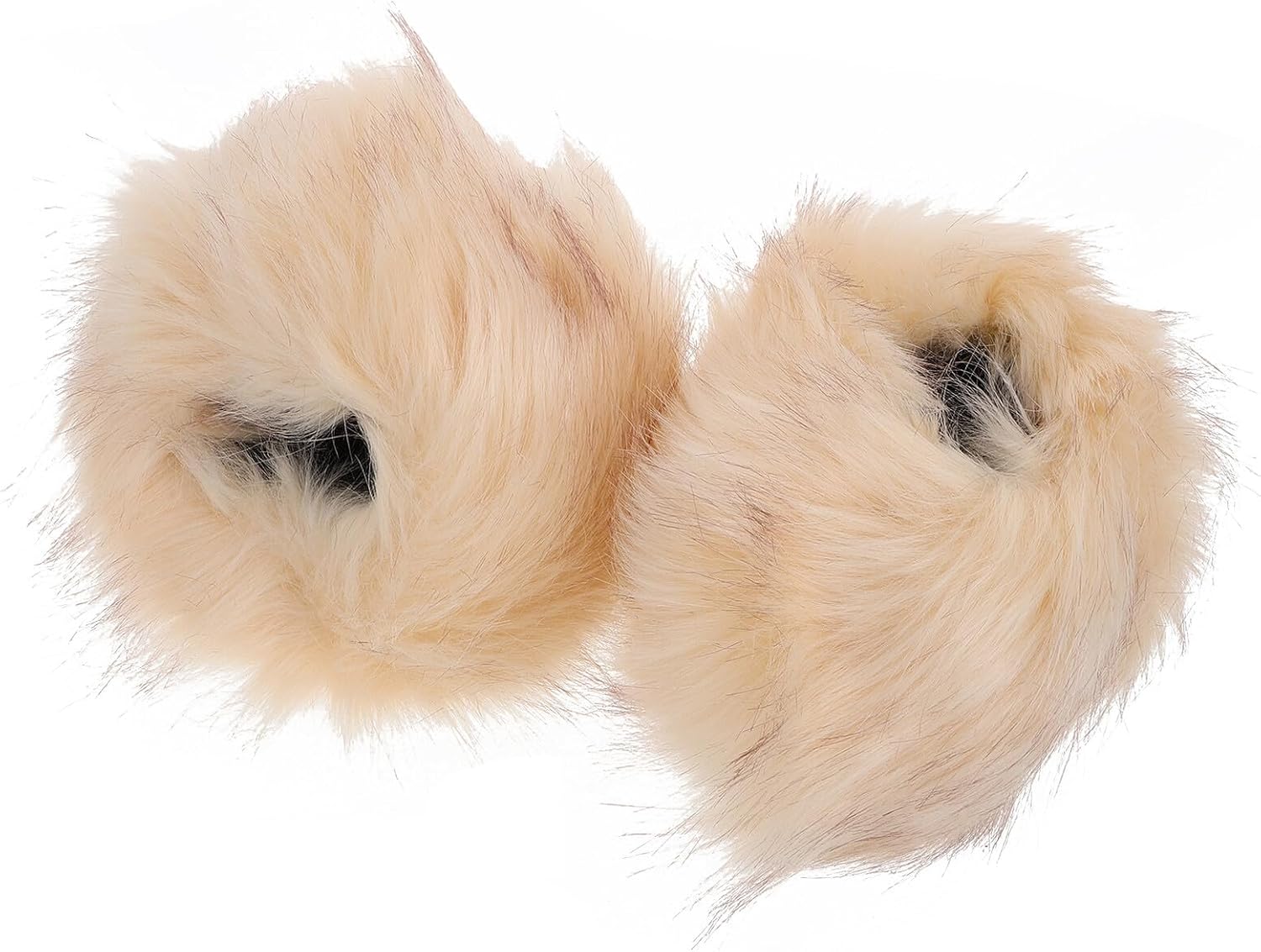 Fluffy Faux Fur Wrist for Women, Warm Furry Arm Warmers Pair in Beige and Brown, Soft Plush Fur Wristbands for Cold Weather and Winter Accessories