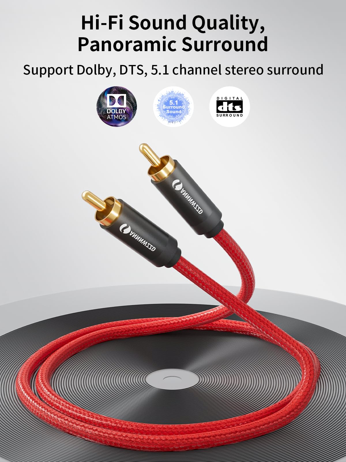 ANNNWZZD Cable Subwoofer, Cable Coaxial Audio Digital Chapados Oro para Receptores AV, Amplificadores Hi-Fi, Altavoces, Tocadiscos 2M