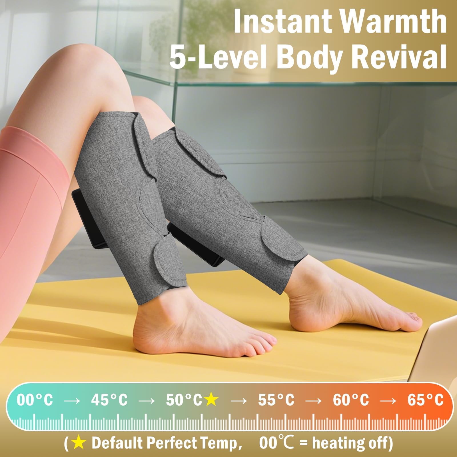 Massaggiatore Gambe Pressoterapia, 2 pcs Pressoterapia Gambe per Casa Senza Fili, 3 Modalità & Calore, Batteria 2500mAh- Per Rigidità Muscolare e Recupero Sportivo