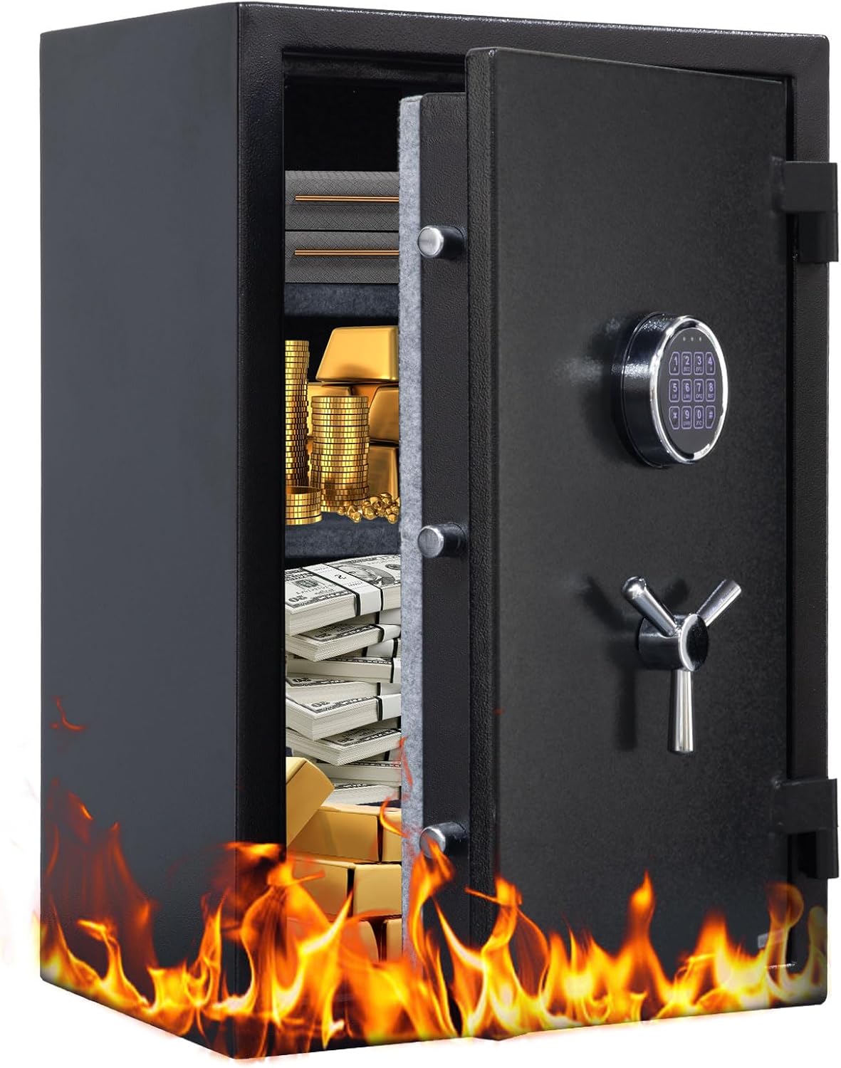 Fireproof Safe with Programmable Electronic Keypad, Home Safe with Removable Shelf, Fire Proof safe for Home Documents, 26"H × 17"W × 14"D(Black)
