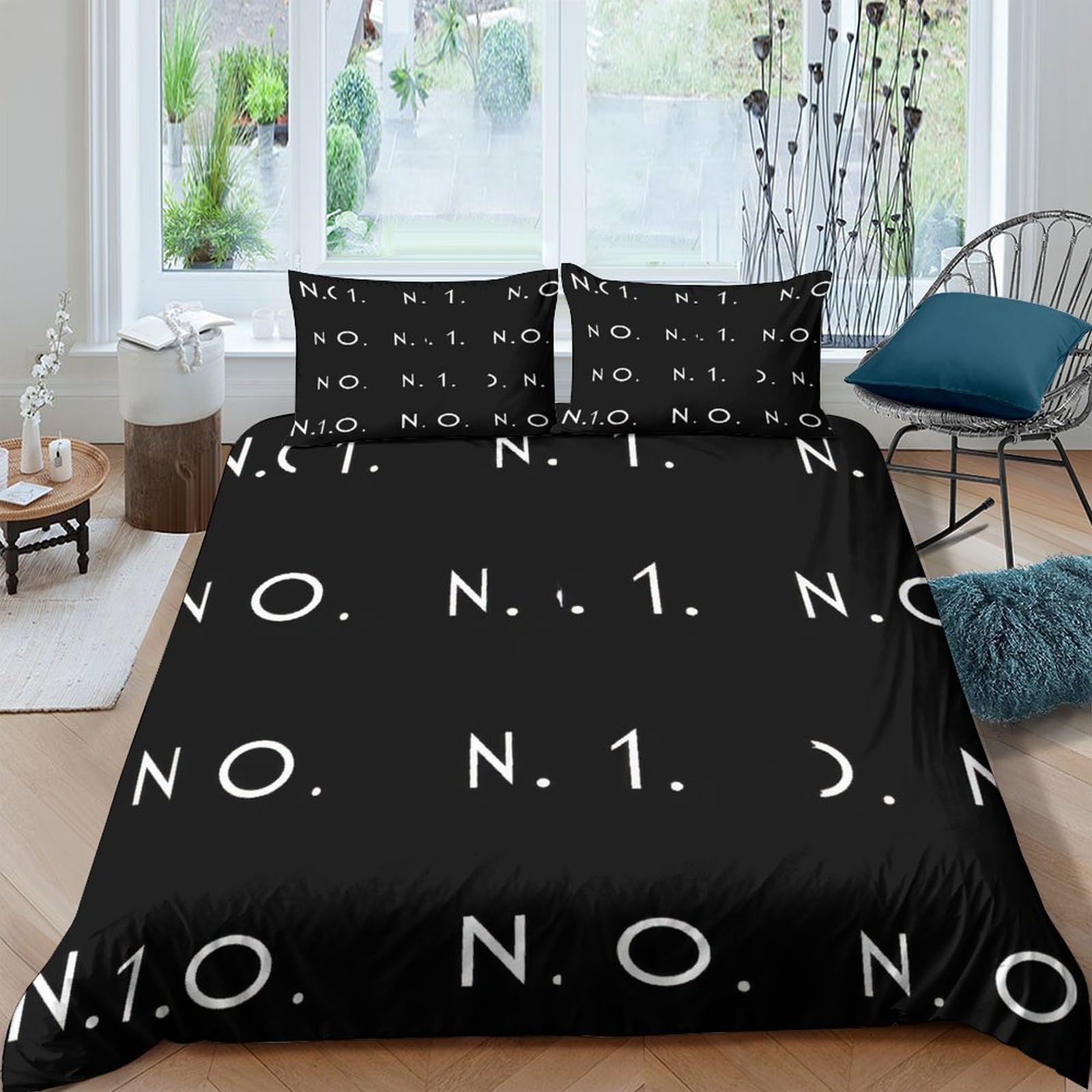 GPLZQXKJNH 3D Printed Black Typography Duvet Cover Set Microfiber Soft Breathable Letter Pattern Bedding Set with 2 Pillowcases for Bedroom Decor Single（135x200cm）