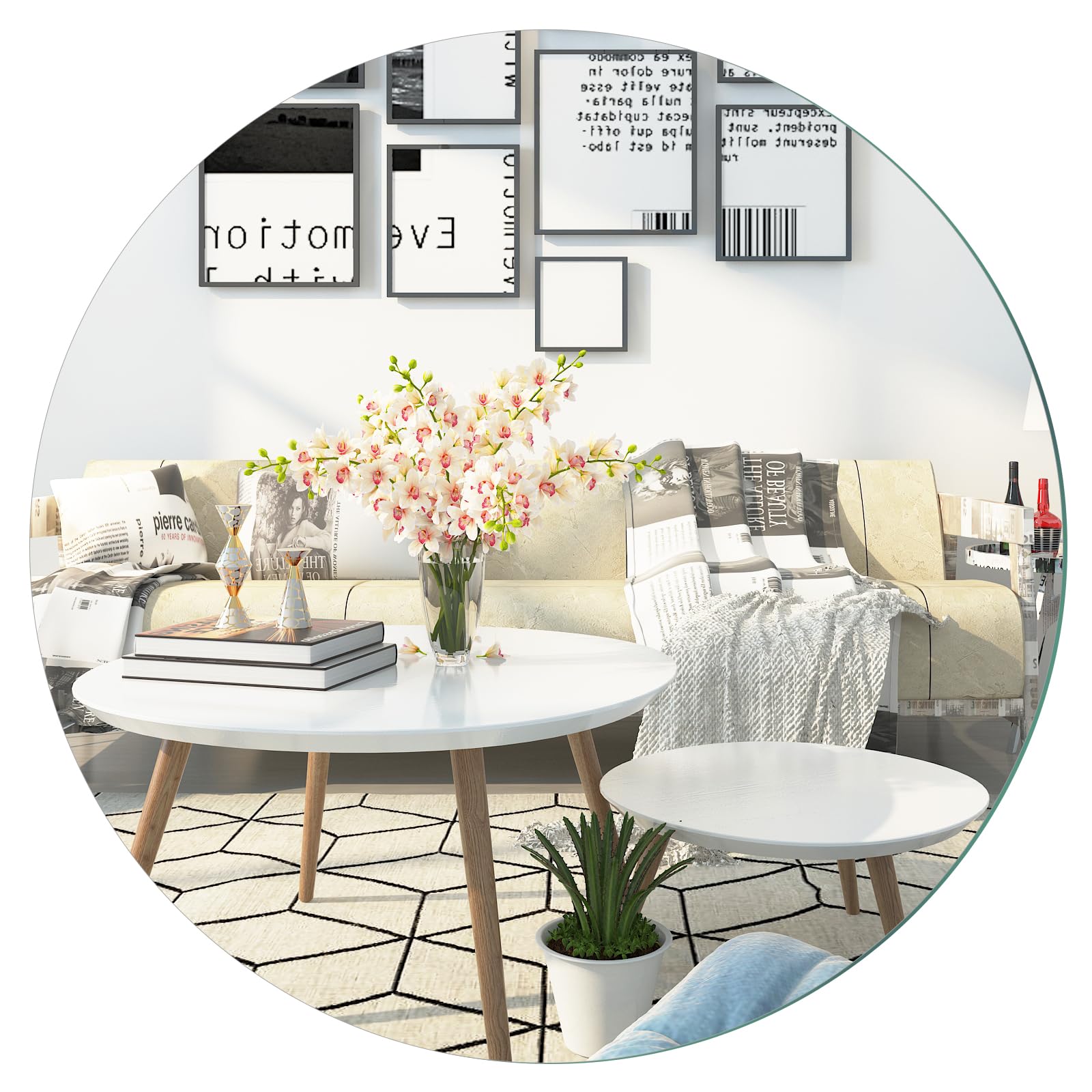 Miroir Verre 50 cm - Miroir Rond a Coller Rond 50cm - Adhesif Mural, Grand Mural - Autocollant sans Cadre pour Décoratif Toilettes Chambre, Entrée, Couloir