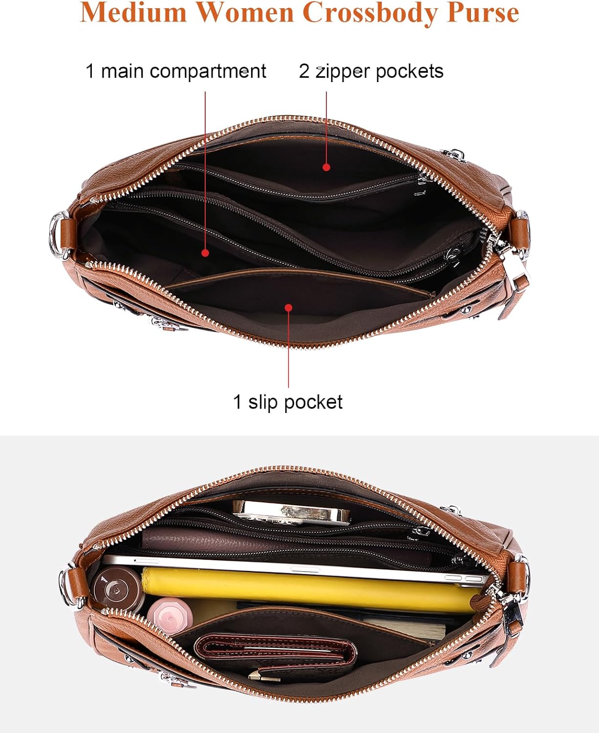 Over Earth Soft Genuine Leather Crossbody Bags for Women Medium Shoulder Purses Hobo Handbags with Multi Pockets - Image 7