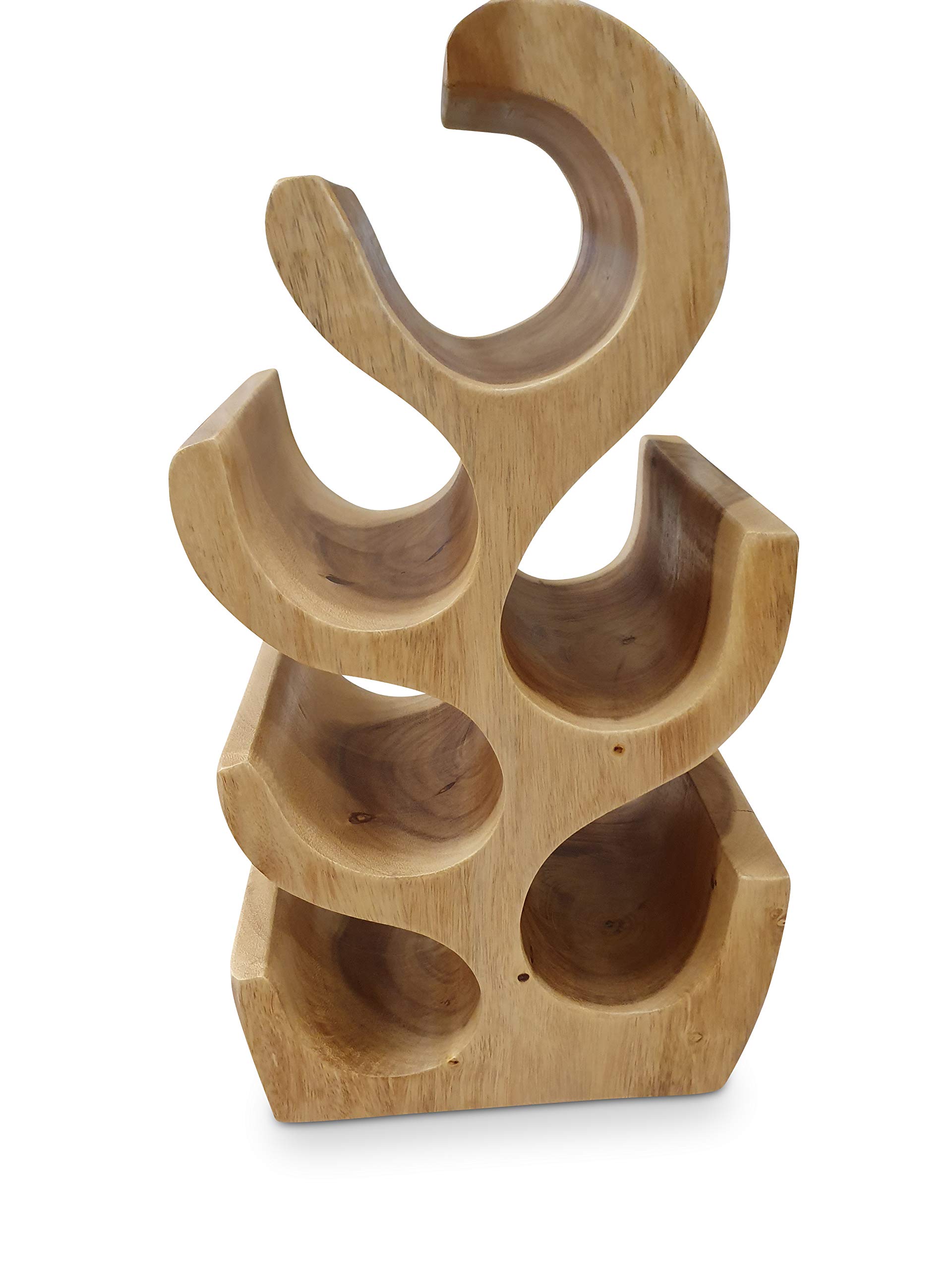 Kinaree Scaffale in legno di acacia naturale, per 6 bottiglie, realizzato a mano in Indonesia, in legno massello di design, idea regalo per gli amanti del vino