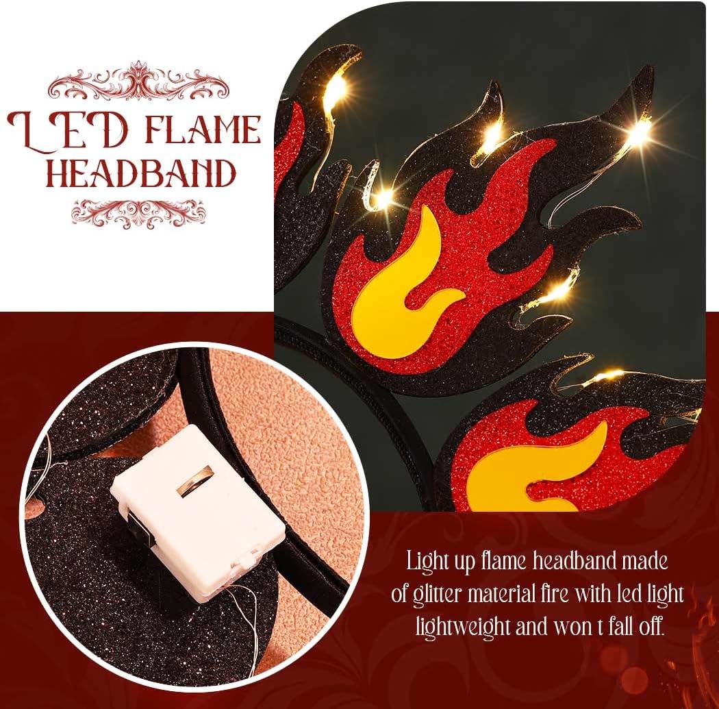 GORTIN Light Up Fire Headband LED Red Flame Headpiece Halloween Festival Costume Headwear Hair Accessories for Women