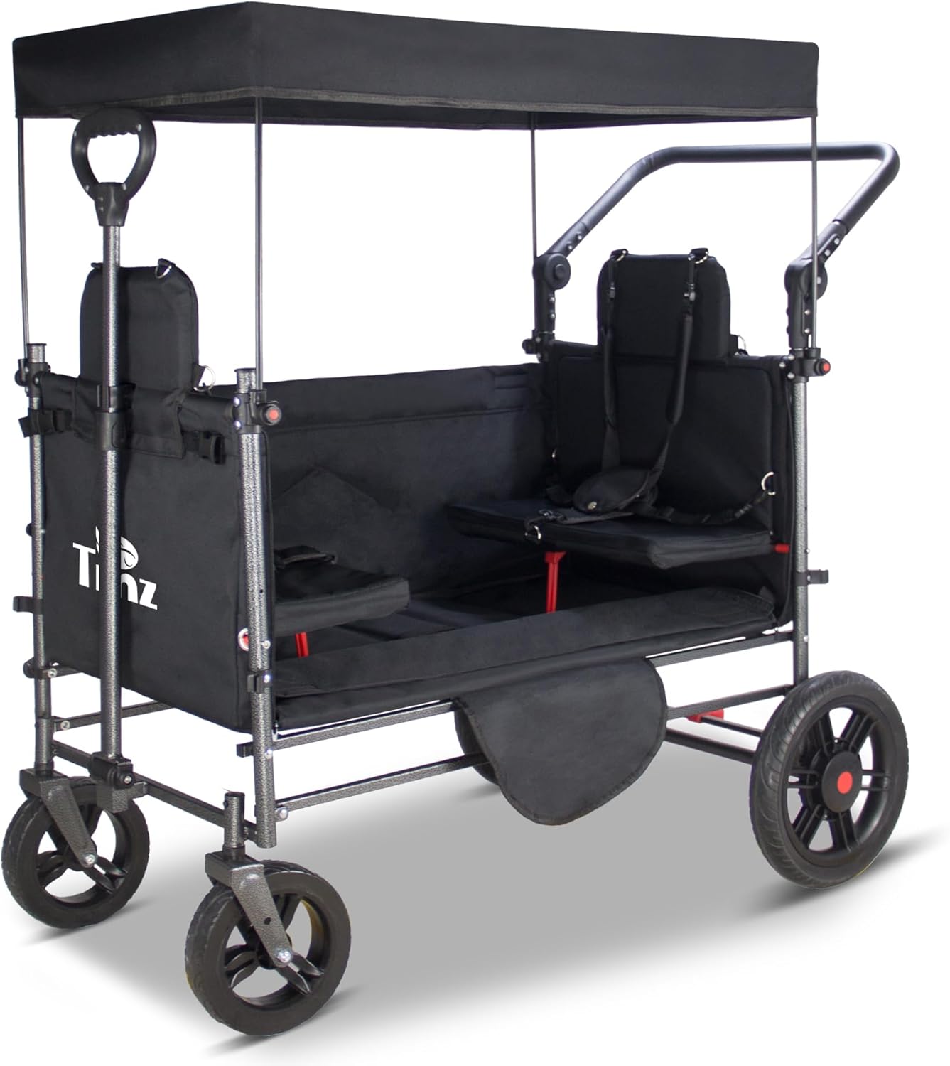 TMZ Collapsible Wagon Cart with Side-Opening Seat Conversion Design, Foldable Utility Wagon with 2 Seats, Heavy Duty Wagon 265 lbs Load Capacity (Beige)