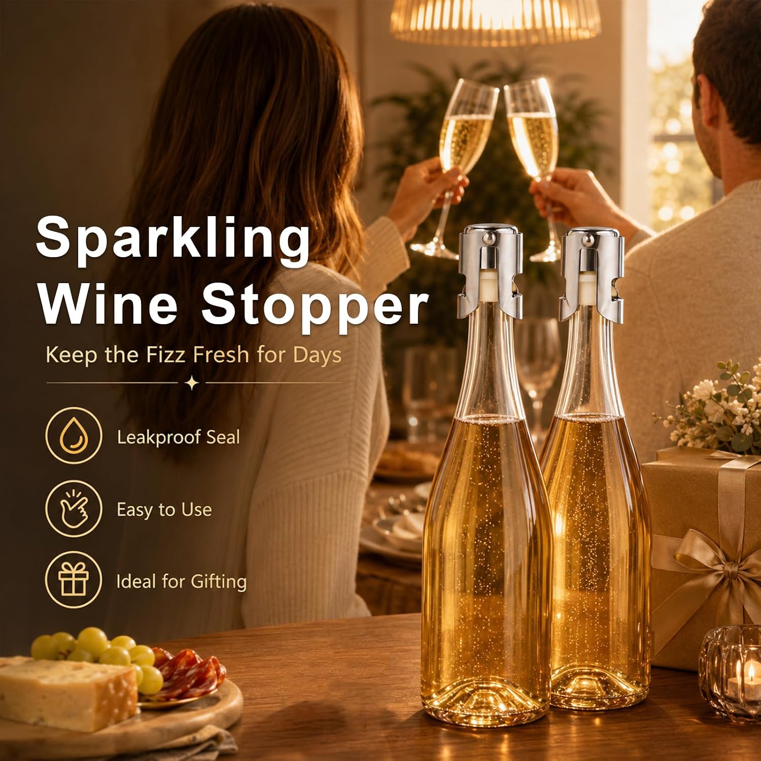 2 Pack Champagne Stoppers, Stainless Steel Sparkling Wine Sealer