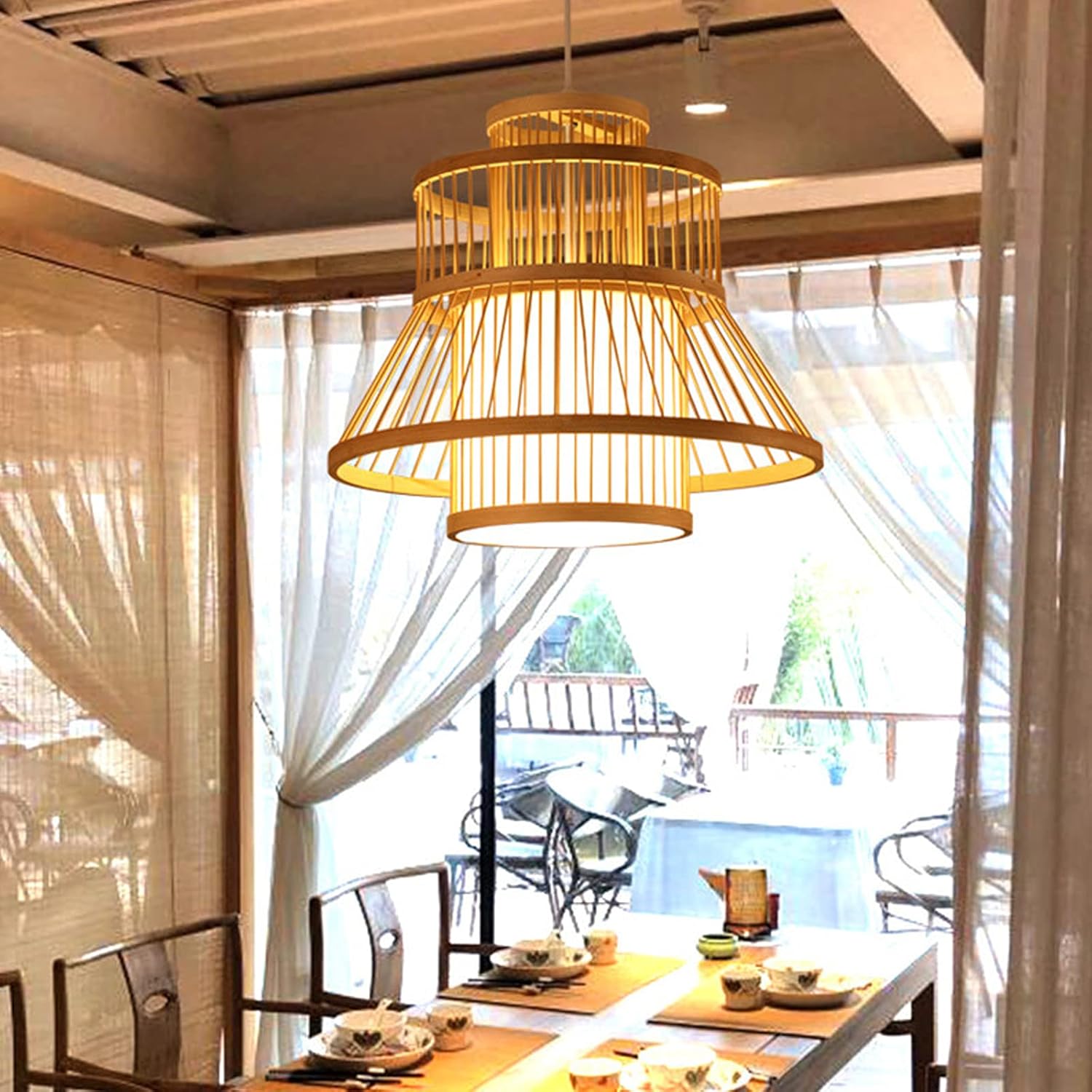 YUEGOO Chandeliers,Japanese Modern Lamp, Creative Handmade E27 Chandelier Pastoral Simple Personality Hanging Light Living Room Balcony Dining Room Bar Tea House Coffee Luminaire