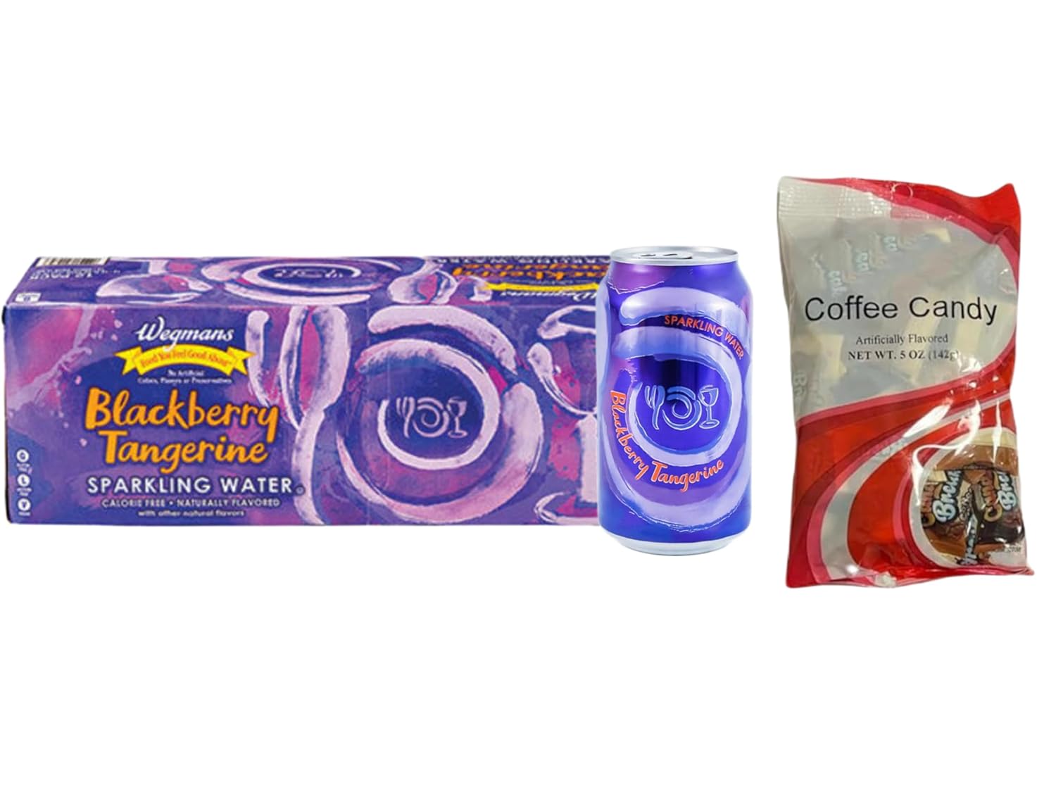Wegmans Sparkling Water Blackberry Tangerine (12 cans pack) | 0 calories | 0 sugar | 0 sodium | Vegan + Coffee Candy Market basket 5oz