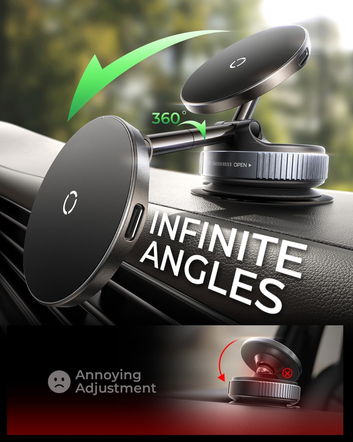 MRGLAS 2026 Upgraded for iPhone MagSafe Car Mount Charger,15W Magnetic Wireless Car Charger with Stronger Suction Cup, Hands-Free Phone Holder for iPhone 17/16/15/14/13/12 Pro Max