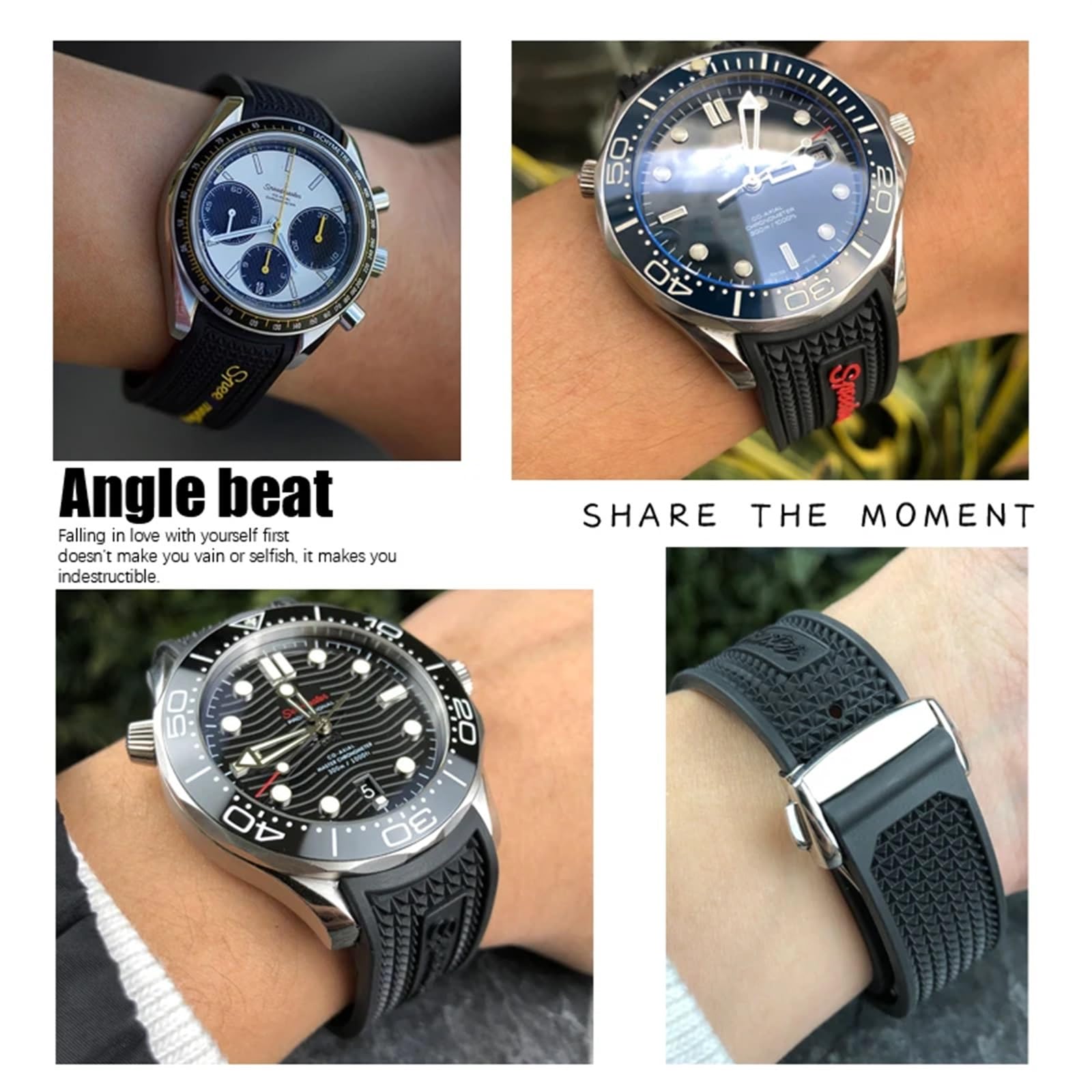 XMKT Pasek do zegarka 19 mm, 21 mm, 20 mm, miękki silikon, pasuje do Omega Speedmaster 326, pasek do zegarka Seamaster 300, czarny, narzędzia sportowe