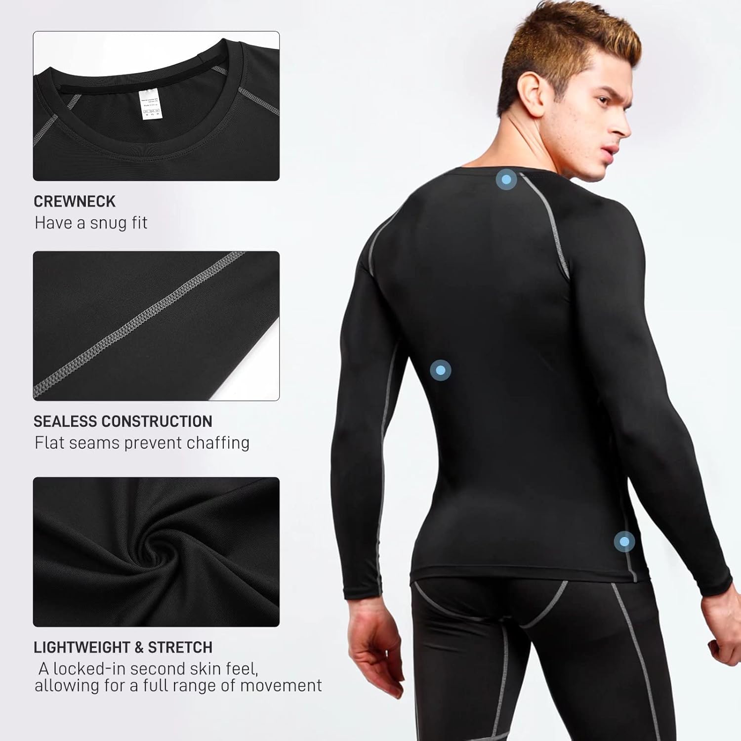 Mens Compression Shirts 2 Pack Long Sleeve Running Shirts Mens UPF 50+ Running Workout Cycling Base Layer Top
