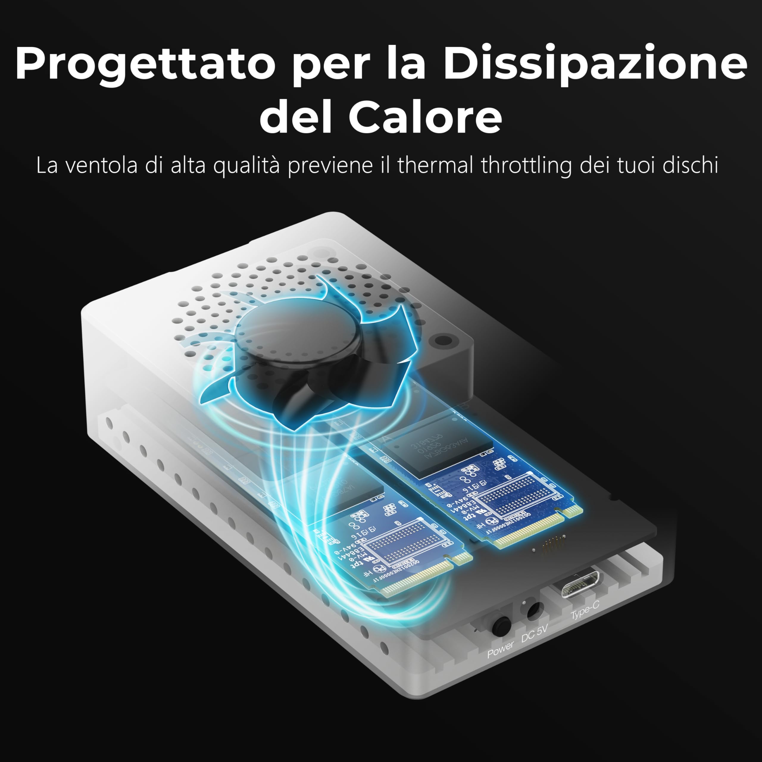 SABRENT Docking Station SSD M.2 NVMe PCIe a USB C e USB 3.0, 2 slot per SSD, con alimentatore, per SSD SATA con misure 2230/2242/2260/2280, con funzione Duplicatore/Clonatore offline (EC-SSD2)