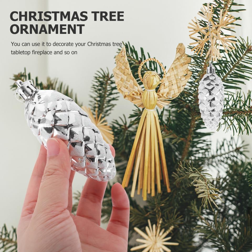 Housoutil Christmas Pine Cones Pendant, 10pcs Silver Pinecone Hanging Decors, Xmas Tree Pendants for DIY Crafts Home Seasonal Holiday Wedding Party - Image 6