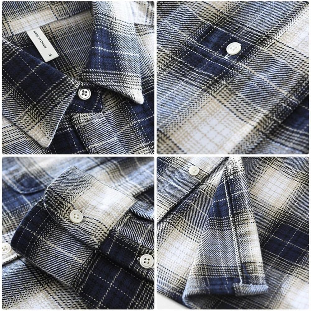 Men's Vintage Shirt Autumn Cotton Long Sleeve Shirts Plaid Casual Tops for Men