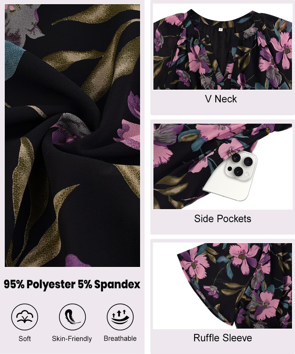 RITERA Plus Size Summer Dresses Short Sleeve V Neck Flowy Midi Dress Chiffon Boho Floral Beach Party Wedding Guest Dress - Image 6