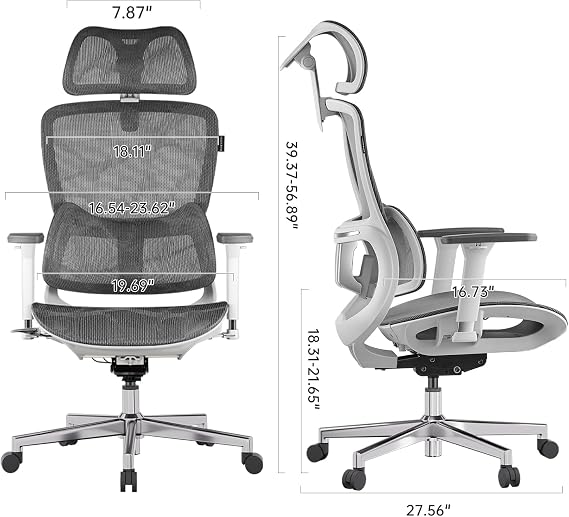 Hbada E2 Ergonomic Office Chair, Big and Tall Mesh Office Chair with 6-Way Dynamic Lumbar Support, 3D Adjustable Armrests, 3D Adjustable Headrest, High Back for Gaming Chair, White(No Footrest)