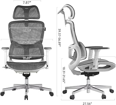 Hbada E2 Ergonomic Office Chair, Big and Tall Mesh Office Chair with 6-Way Dynamic Lumbar Support, 3D Adjustable Armrests, 3D Adjustable Headrest, High Back for Gaming Chair, White(No Footrest)