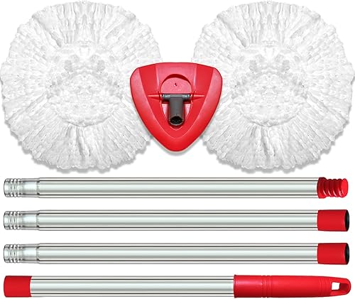 O Cedar Mop - Cabezal de repuesto compatible con la mopa O Cedar EasyWring Spin - 2 recambios de mopa de cedro, mango de mopa de 30 a 58 pulgadas y