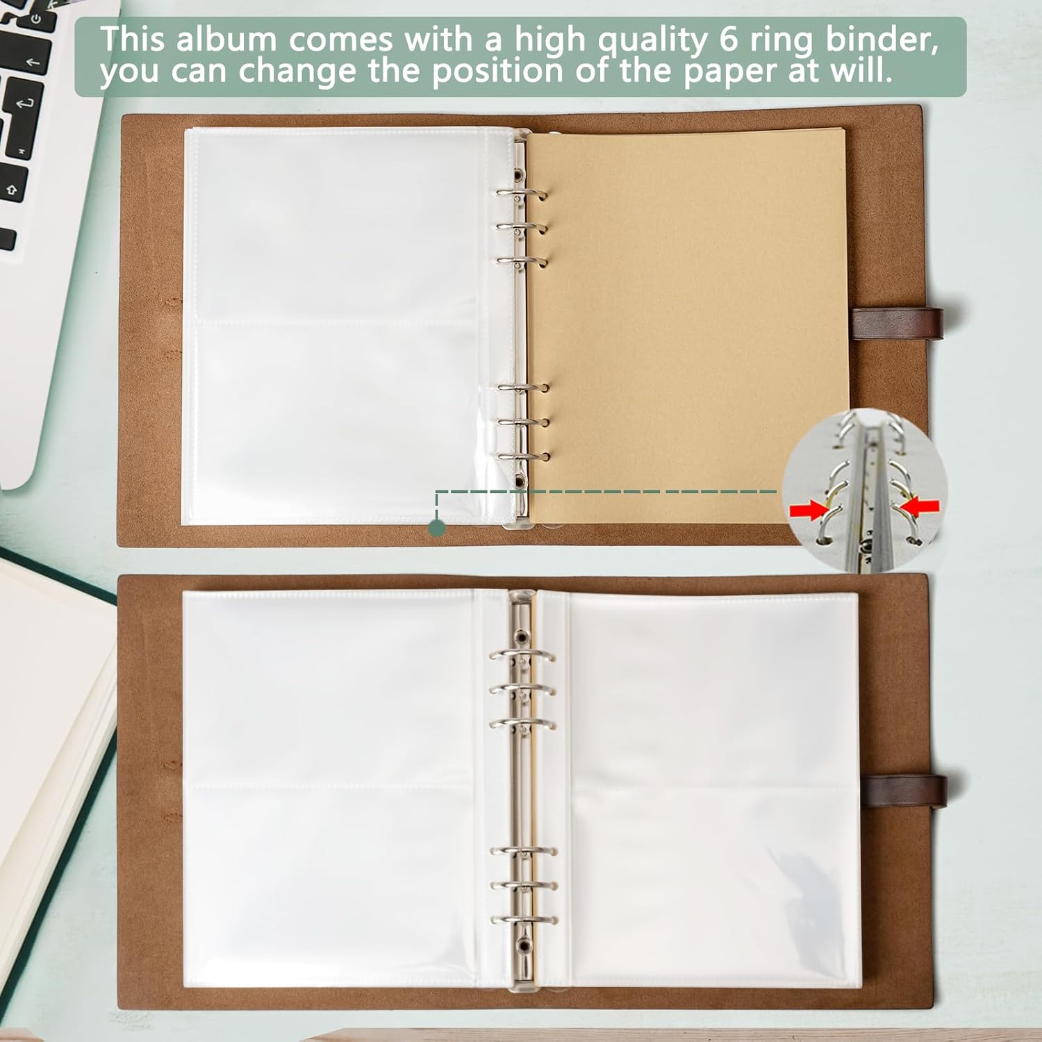 Photo Album 4x6 200 Photos, Genuine Leather Albums Page Refillable with 30 Pieces Writing Paper, Best Gift for Travel Wedding Kids Graduation Baby Picture Album Scrapbook - Image 5