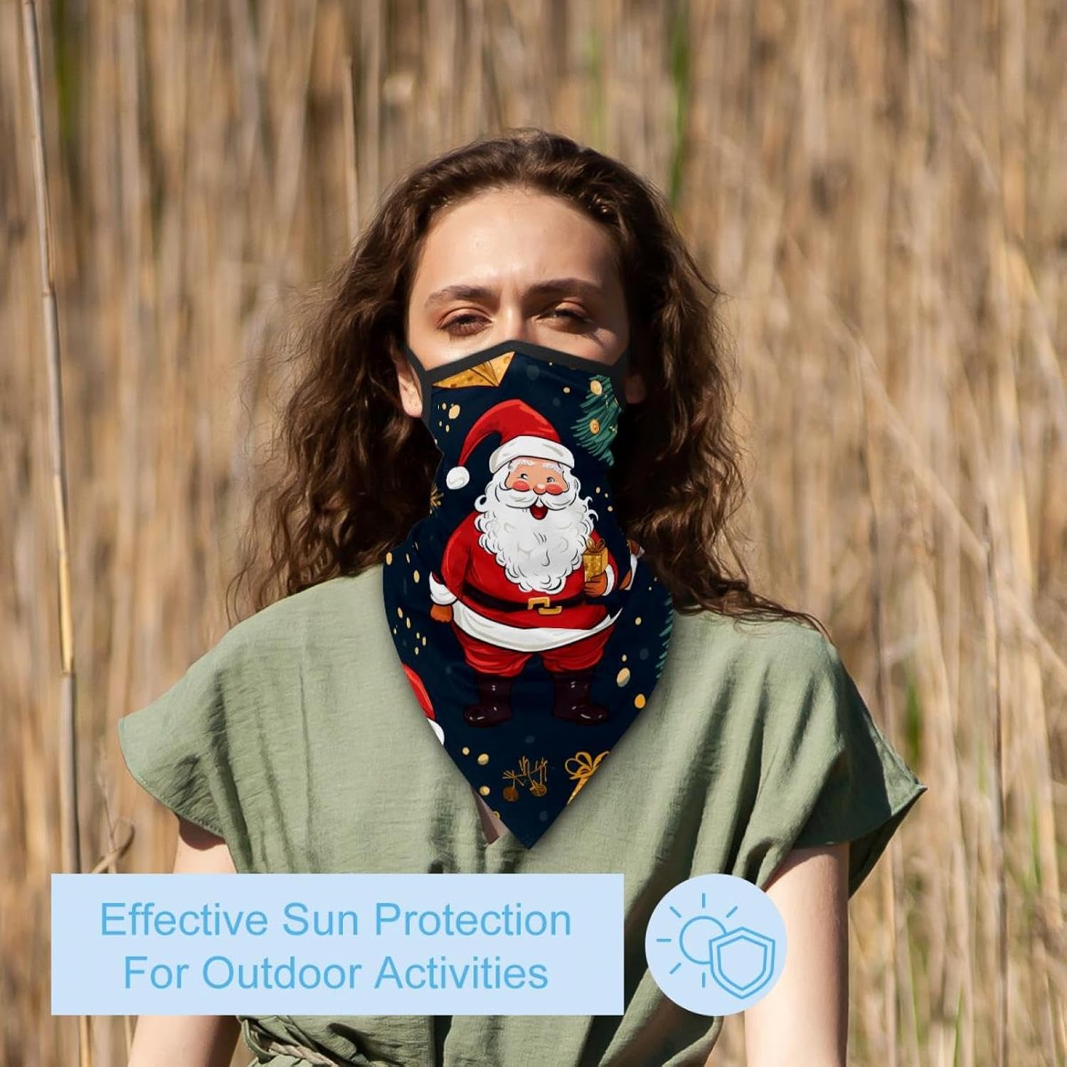 4 Pack Father Christmas Santa Claus Neck Gaiter Face Scarf Cover Sun Protection Balaclava Cloth Bandanas with Ear Loops
