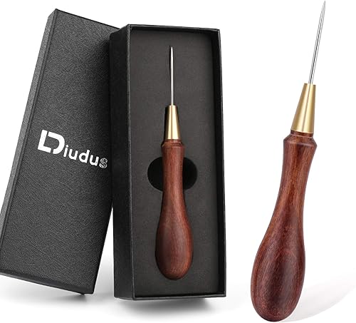 Miniatura 1 de DIUDUS Punzón de cuero para rascar con mango de madera, herramienta de punzón de rascar con mango de madera, punzón de costura de cuero para