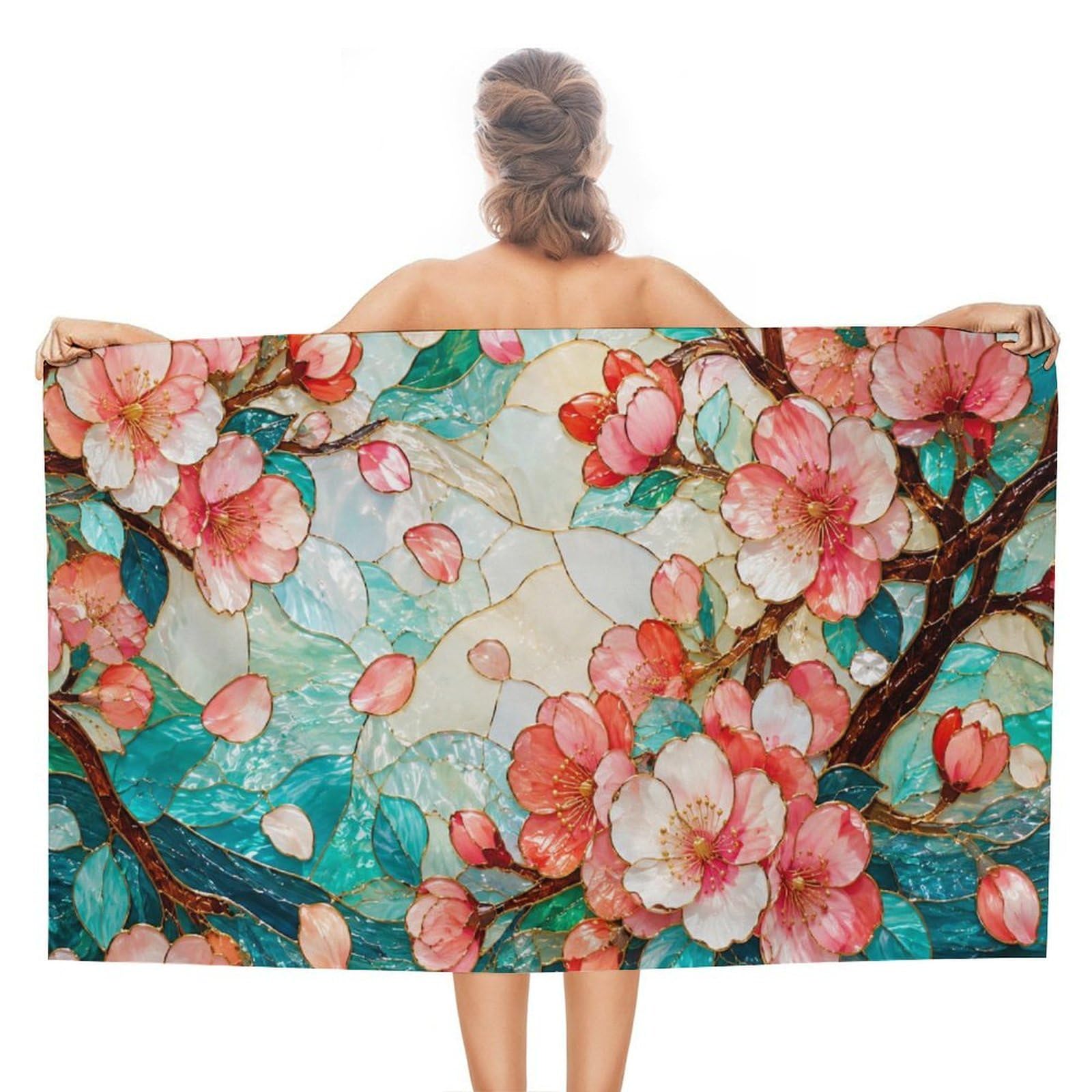 Anceky Cherry Blossom Floral Oversized Beach Towel Quick Dry Sand Free Microfiber Travel Towel Lightweight Multi Purpose Beach Blanket Pool Gym Bath Towel 51x31 in