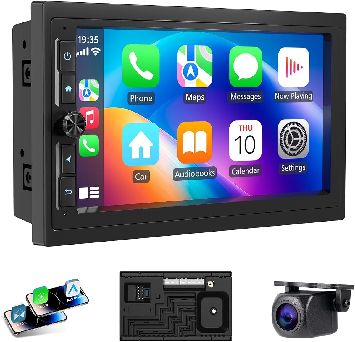 Haudio 7" Double Din Car Stereo with Wireless Apple CarPlay/Android Auto, HD Touchscreen Car Radio with 2+32GB, Mirror Link, Backup Camera, GPS, WiFi, BT 4.1, FM/AM for All Vehicle