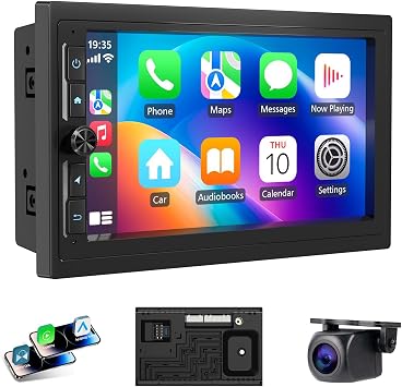 Haudio 7" Double Din Car Stereo with Wireless Apple CarPlay/Android Auto, HD Touchscreen Car Radio with 2+32GB, Mirror Link, Backup Camera, GPS, WiFi, BT 4.1, FM/AM for All Vehicle