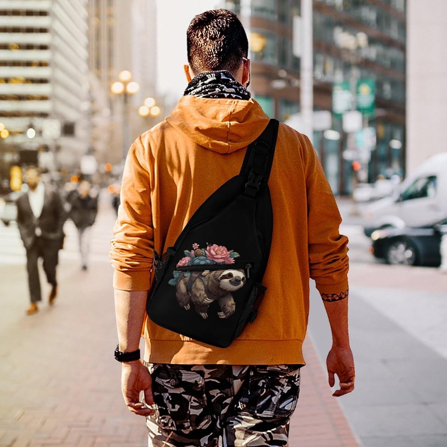 Funny Sloth Turtle Snail Men Crossbody Sling Backpack Chest Bag | Travel Fanny Pack,Hiking Daypack,Print Shoulder Bags