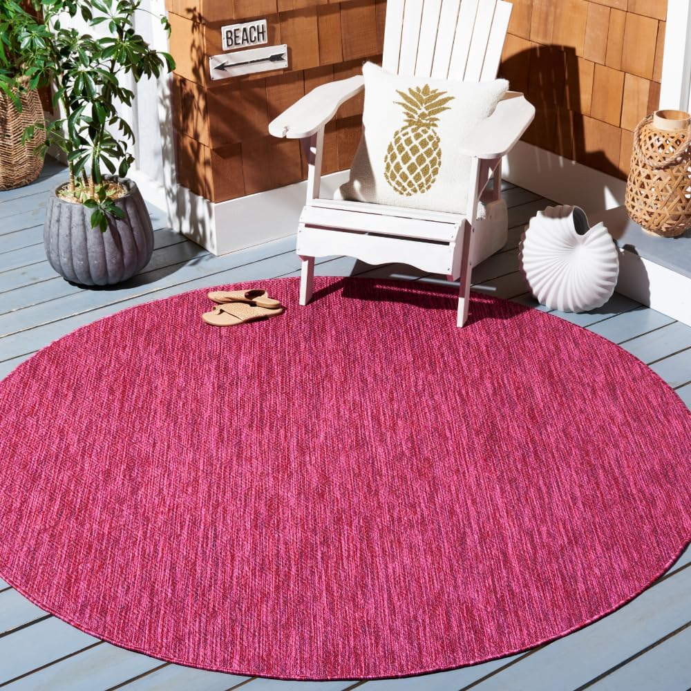 SAFAVIEH Courtyard Collection 6'7" Round Red CY8520 Solid Indoor/ Outdoor Waterproof Easy Cleaning Patio Backyard Mudroom Area Rug