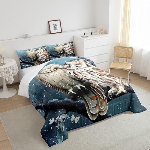 Miniatura 4 de Feelyou Juego de ropa de cama con diseño de búho para niñas y niños con estampado de animales en 3D, juego de edredón decorativo con diseño de búhos