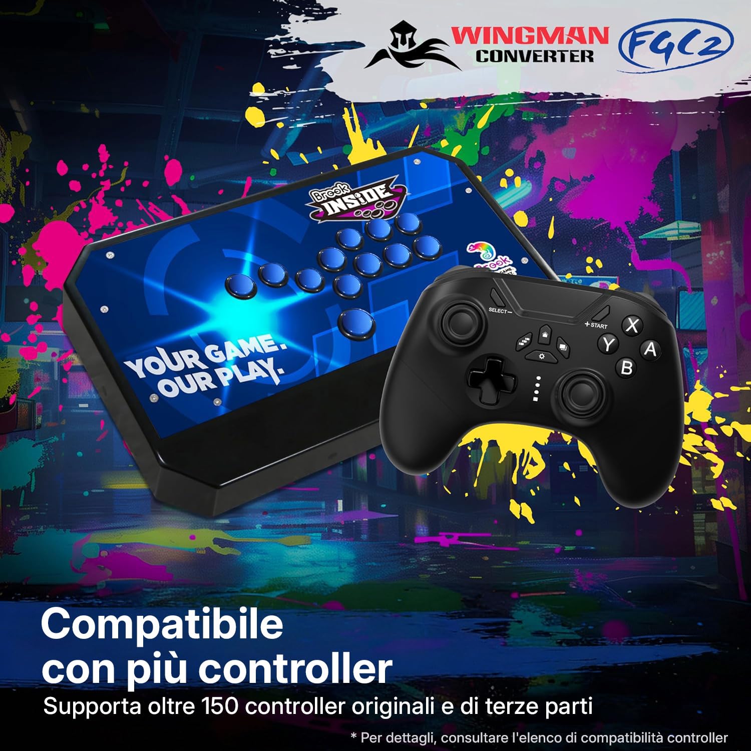 Mcbazel Wingman FGC 2 Convertitore per PS5, Controller cablato PS5/PS4/XBox Series X|S/Xbox One/Xbox Elite/NS Switch/Arcade Stick da PS5/PC Windows