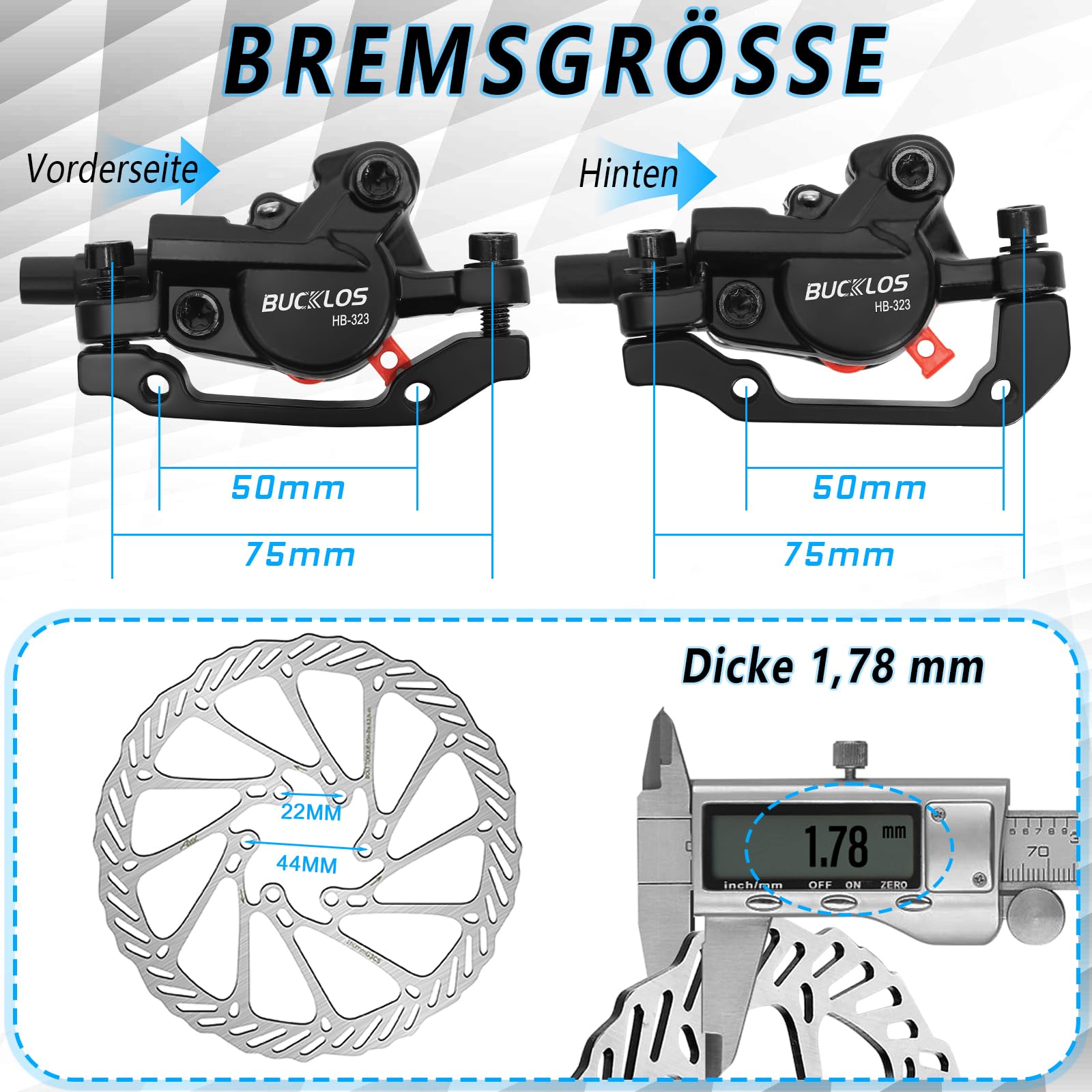 MTB-Hydraulik-Scheibenbremsensatz,vorne 800 mm,hinten 1500 mm,Bremsensatz aus Aluminiumlegierung, 2-Kolben-Bremssättel mit is/PM-Universaladapter / 160-mm-Bremsscheibe,für Mountainbikes
