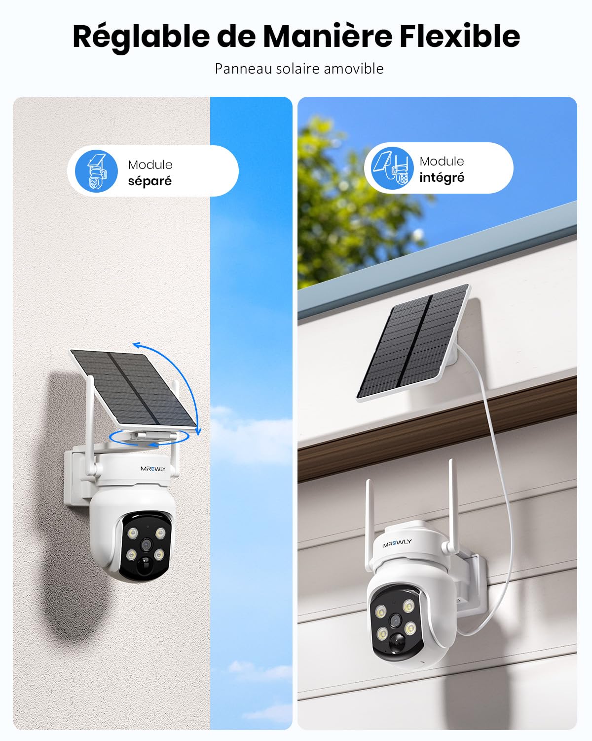 2.5K 4MP Camera Surveillance WiFi Exterieure sans Fil, 360° PTZ Camera Exterieur Solaire Batterie avec Panneau Solaire Amovible, 2.4/5G WiFi, Vision Nocturne Couleur, Audio Bidirectionnel