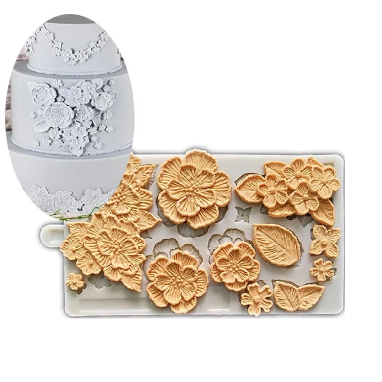 Moldes de silicona, moldes para hornear, 20 x 11,7 cm, diseño de hojas de flores, molde de silicona para galletas, cupcakes, chocolate, fondant, herramientas de decoración de pasteles