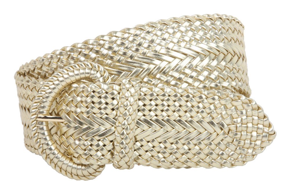 2 Inch Wide Hand Made Soft Metallic Woven Braided Round Belt, Gold | m/l (32
