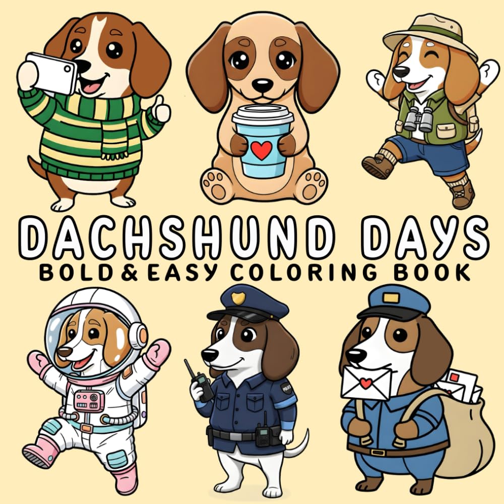 Dachshund Days: Beautiful Cute Dachshund Coloring Pages for Stress Relief – Bold and Easy Designs for Teens and Adults