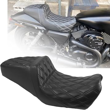 Two-Up Seat for harley Street 750/500, Stepped Driver & Passenger Seat Cushion XG750 500 2015-2020 / Black Line